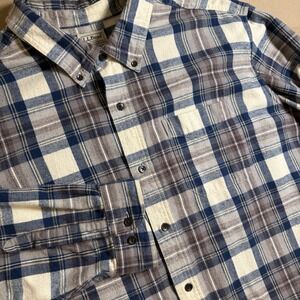 LL Bean Men's Shirt Flannel XXL Traditional Fit Long Sleeve Blue Cream Plaid